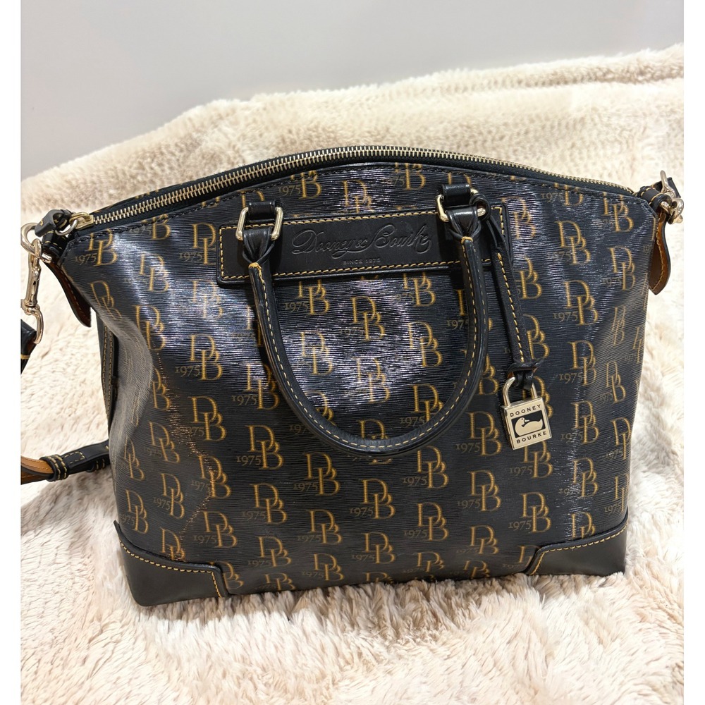 Dooney & Bourke DB 1975 Signature Monogram Domed Satchel Y2K Retro Logo Print